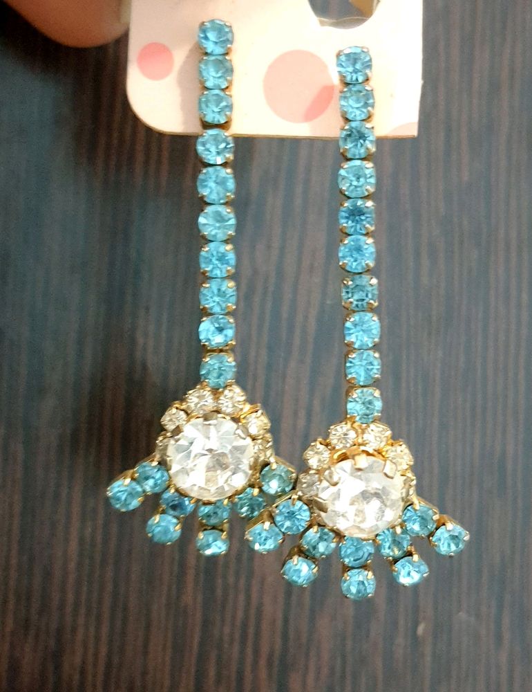 Elegant Blue Stone Long Earrings