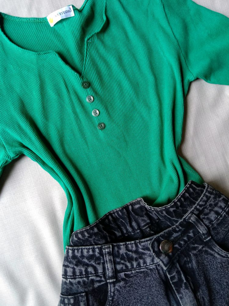 Both Green Bodycon Top And Straight Fit jeans