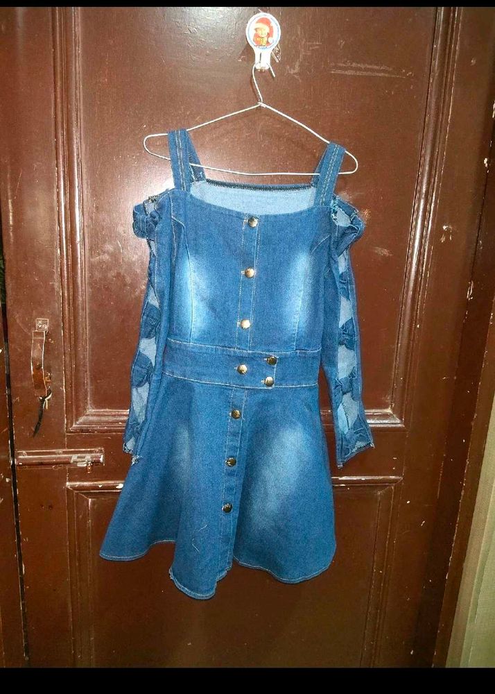 Girls Denim Dress Bow Design