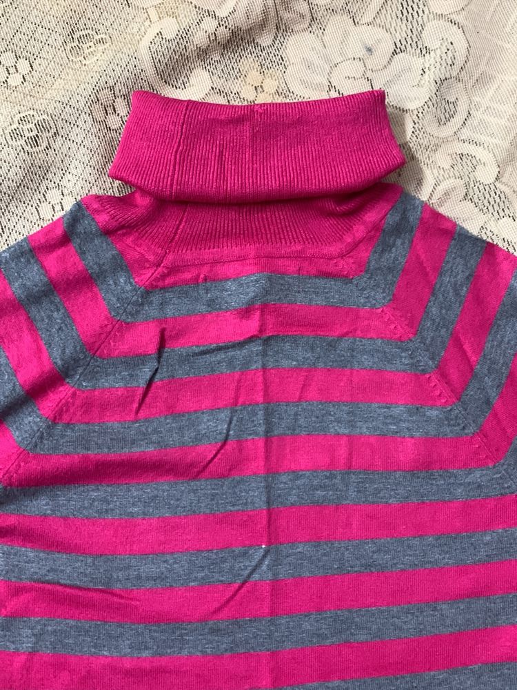 Pink & Grey Striped Warm Fitted Top