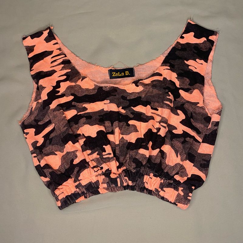 Zela D Neon Camouflage Print Crop Top