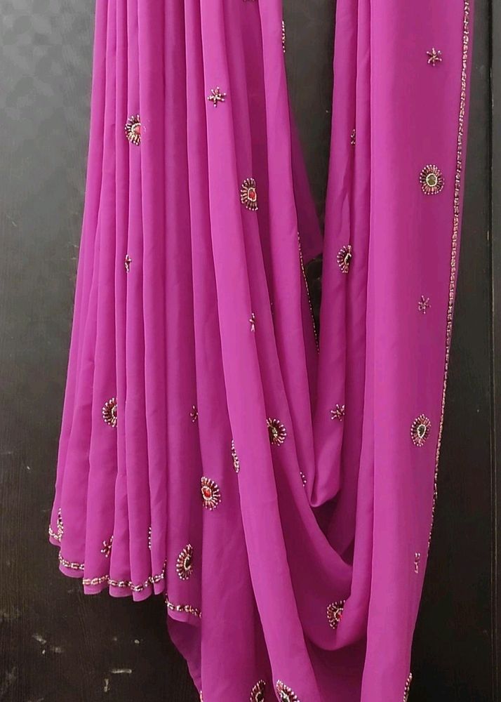 Price Drop 💥 Magenta Saree With Heavy Stone Work!