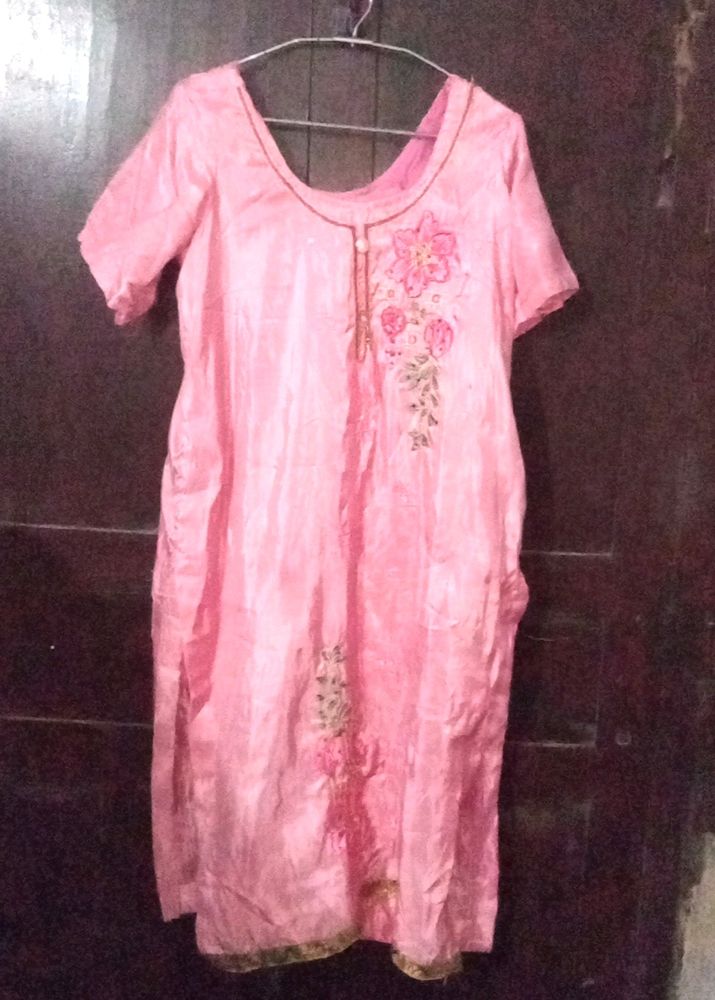 Pink Crepe Kurti Andahining Smooth Legging