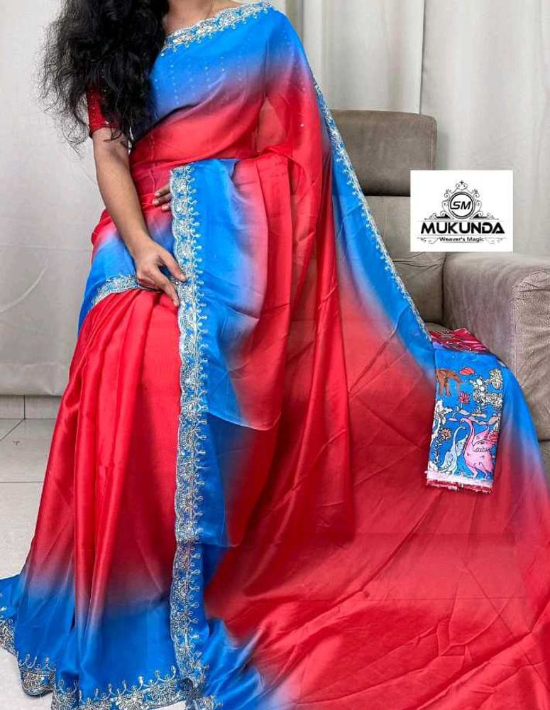 Reddish-blue Color Rangoli Sarees With Kalmkari Bl