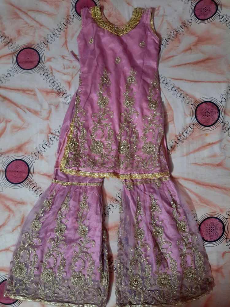 Pink Colour Gharara Set Without Dupatta