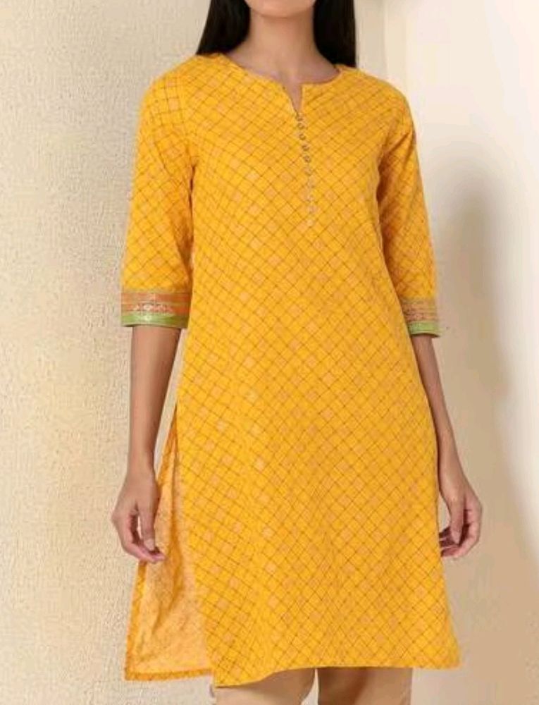 Yellow Printed Kurti