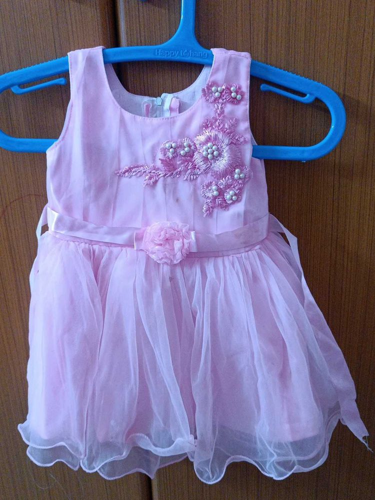 Baby Pink Soft Cotton Frock