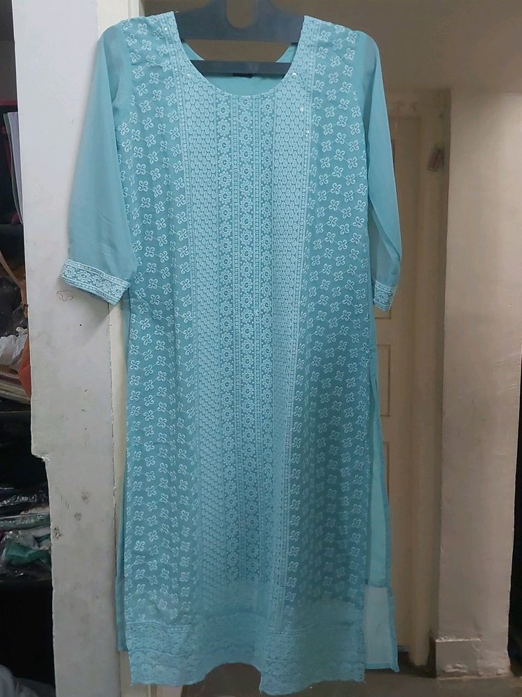 Blue Chiffon Lukhnavi Ready-made Full Set