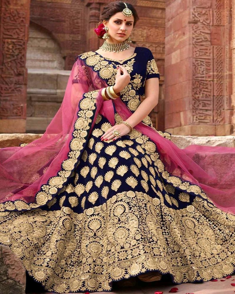 Semi Stiched Navy Blue Lehnga Choli