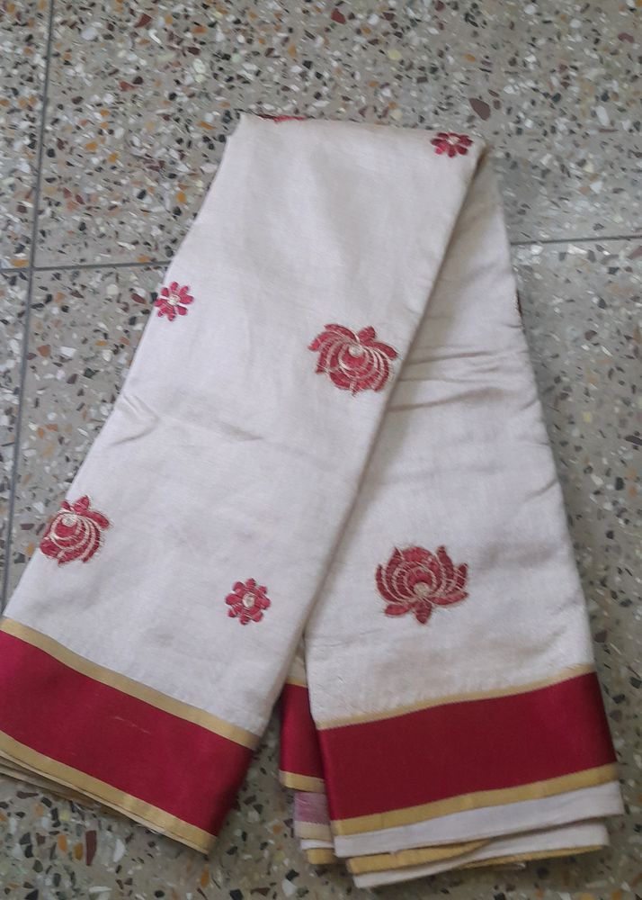 Festive Wear Red White Silk Saree