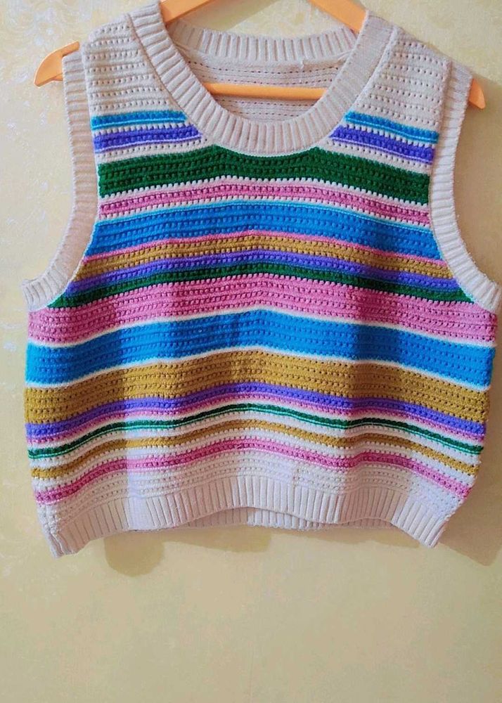 Multicolor Crop Winter Vest