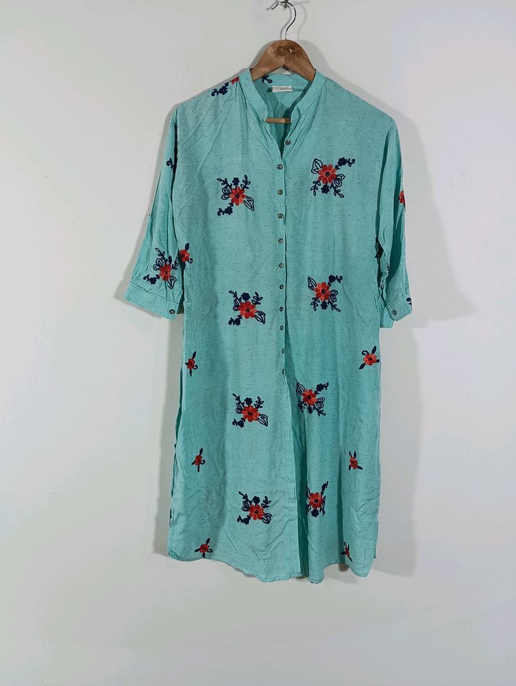 Cyan Embroidered Kurta (Women)