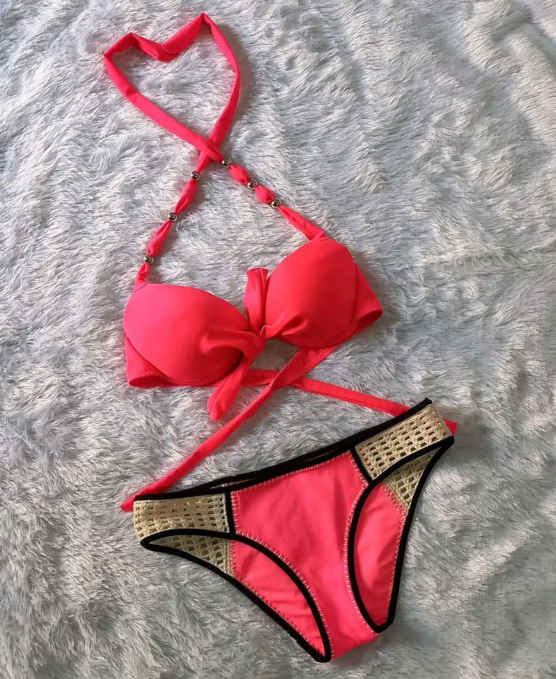 Hot Pink Imported Fabric Bikini Set 👙