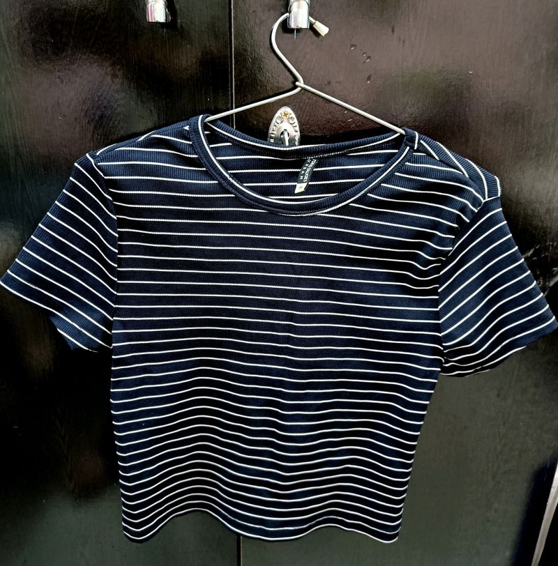 Dark Blue Striped Crop Top