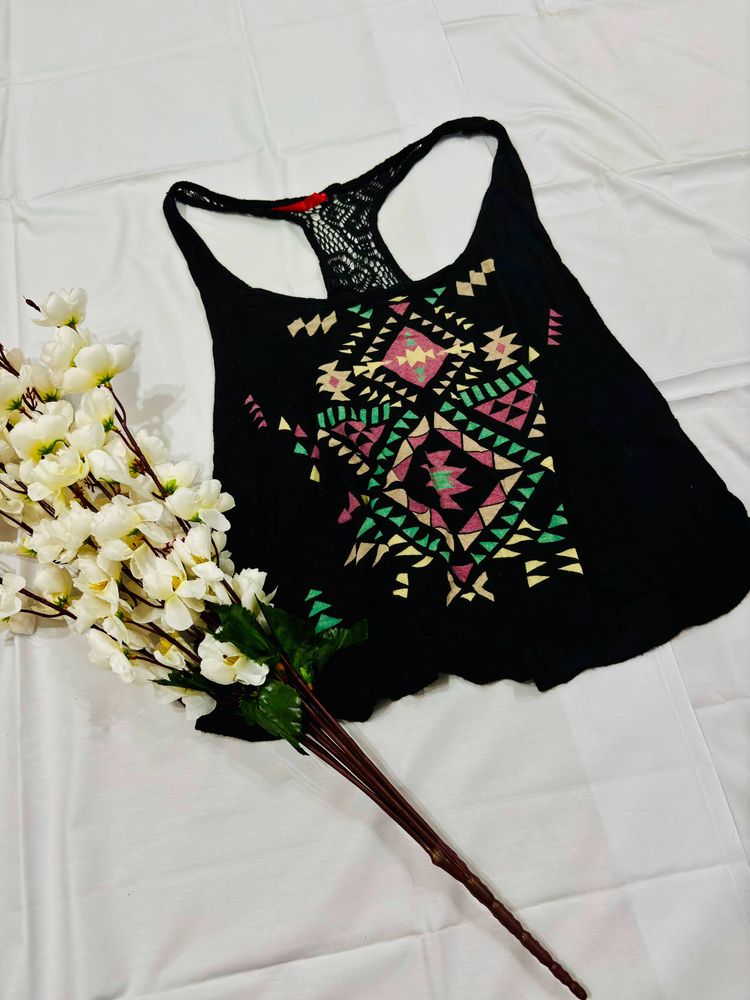 Printed Black Cami Top Womens