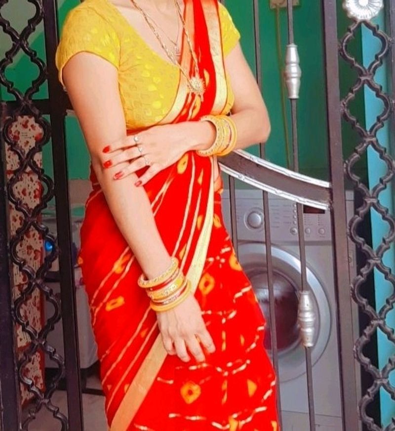 Red Bandhej Saree