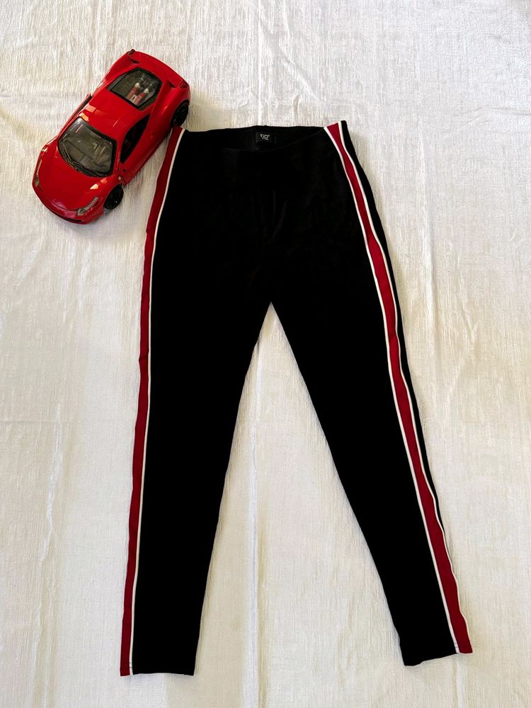 Black Active Wear Pants With Red Stripes