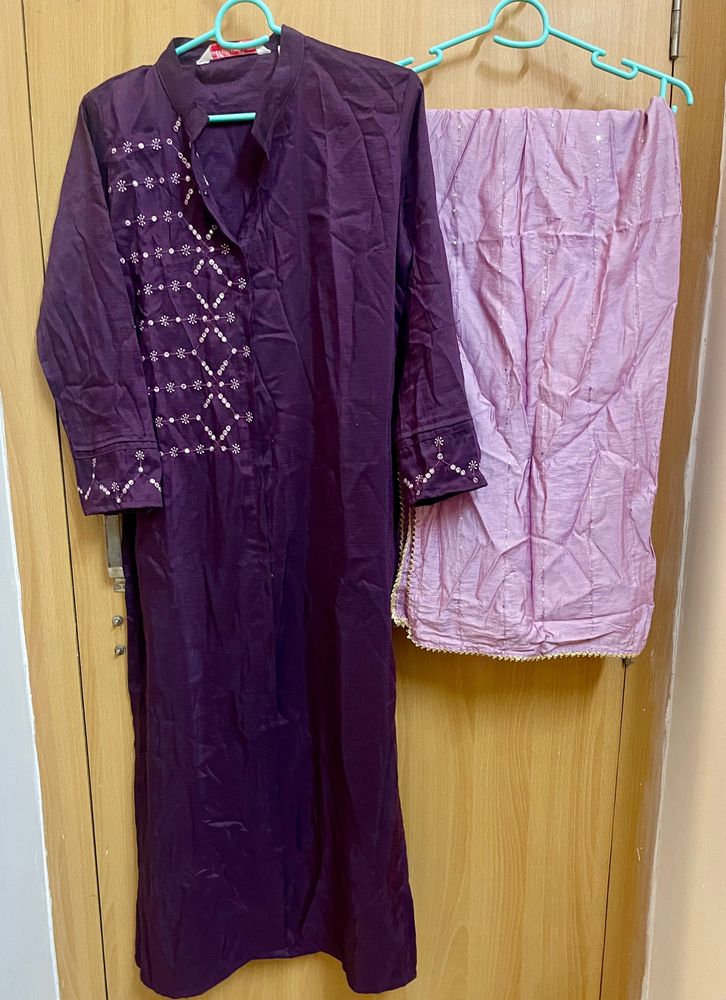 Purple Kurta With Lavender Dupatta