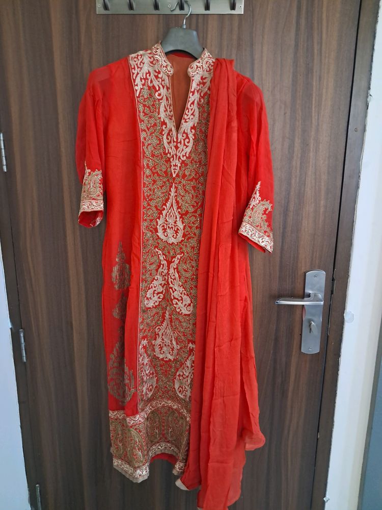 Tomato Red Suit❤️Kameez And Dupatta Set