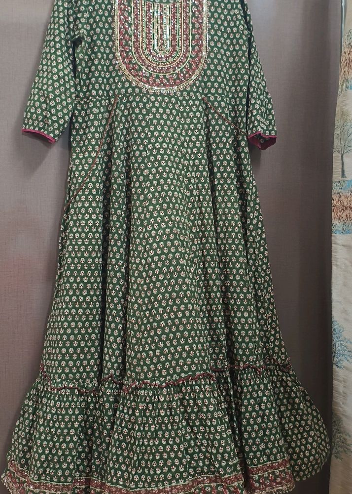 Green Cotton Anarkali kurti