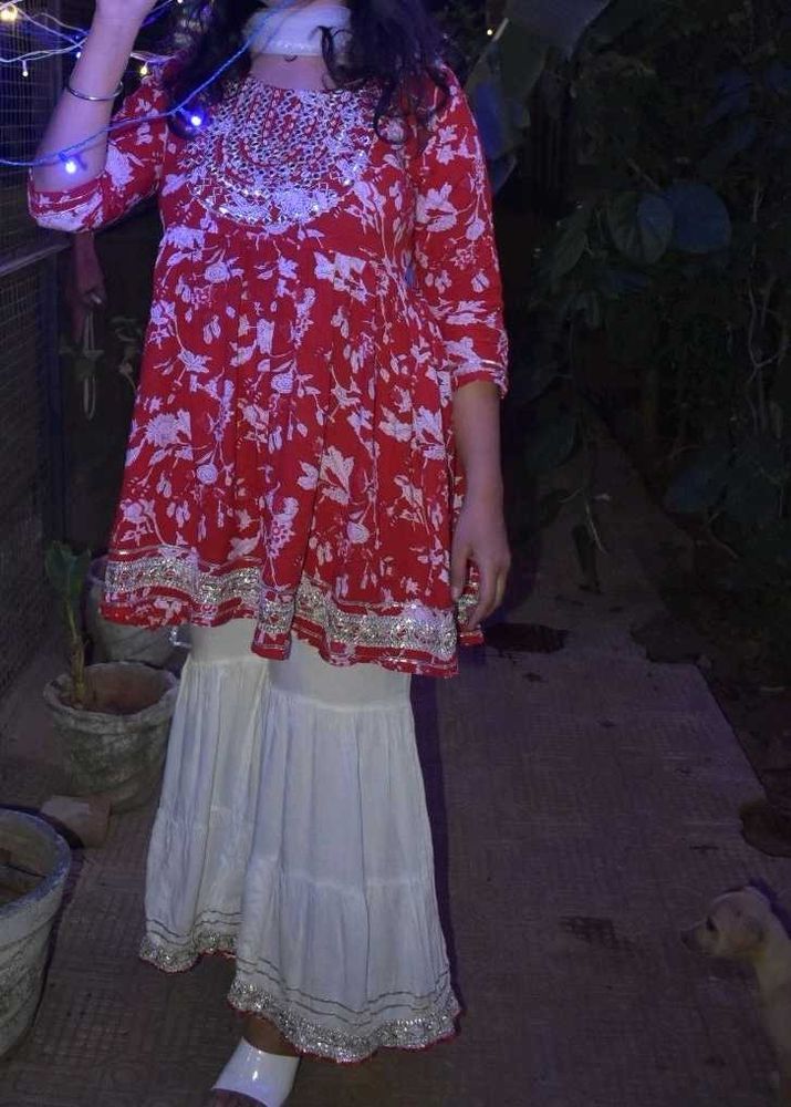 White Sharara  Red Top