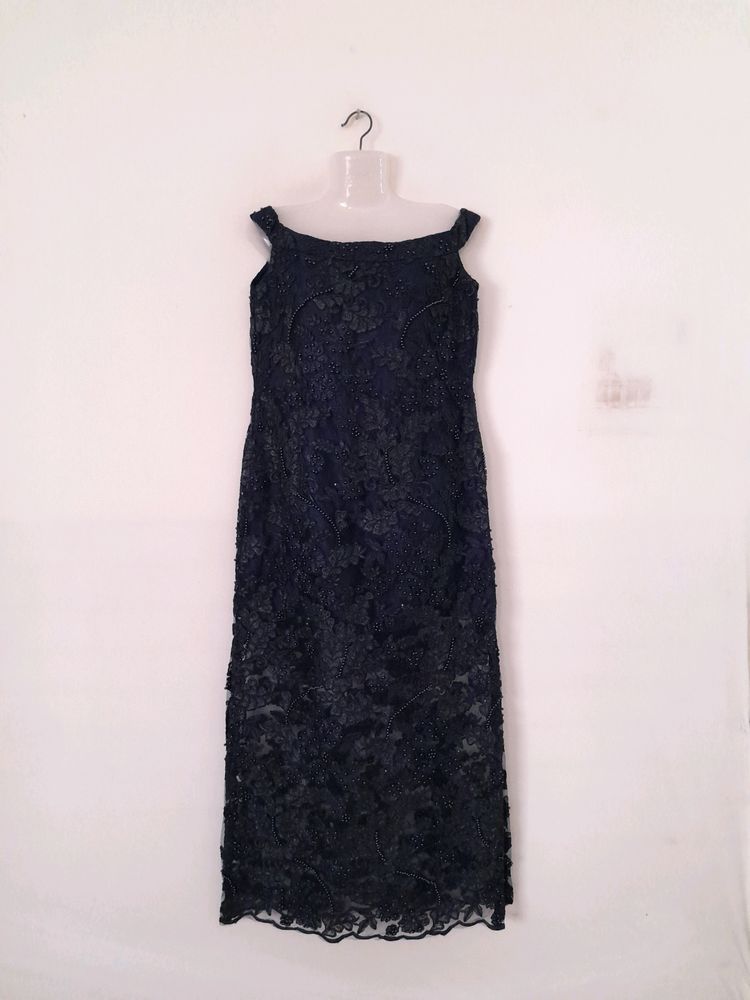 Navy Blue Embroidered Dress (Women's)