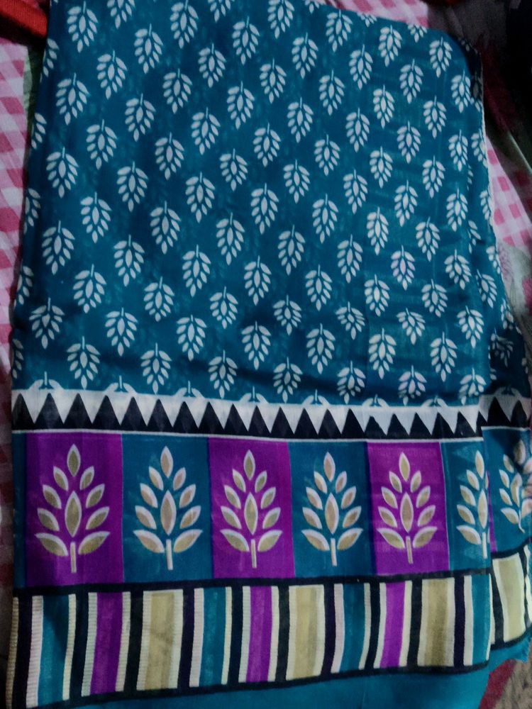 New Printed Cotton Saree With Blouse