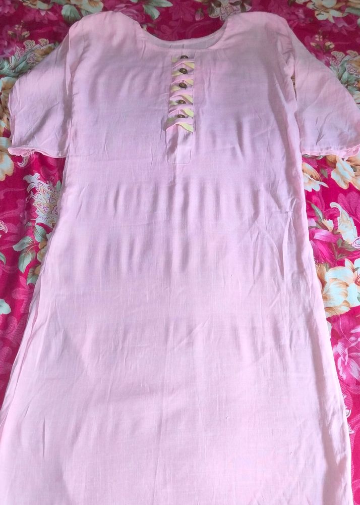 Pure Cotton Straight Kurti Baby Pink🩷