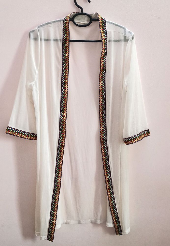 Embroidery Sheer Long Shrug