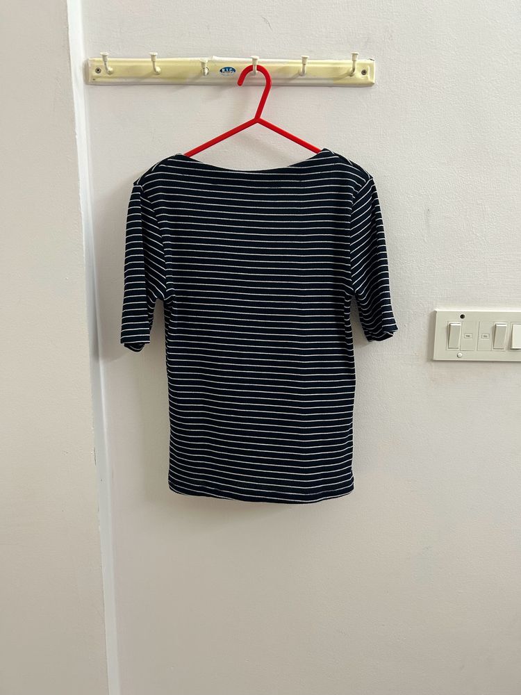 Navy Blue And White Striped Top