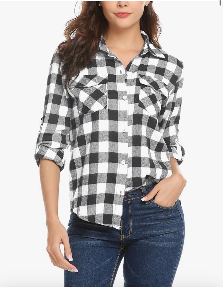 Black White Plaid Shirt Women