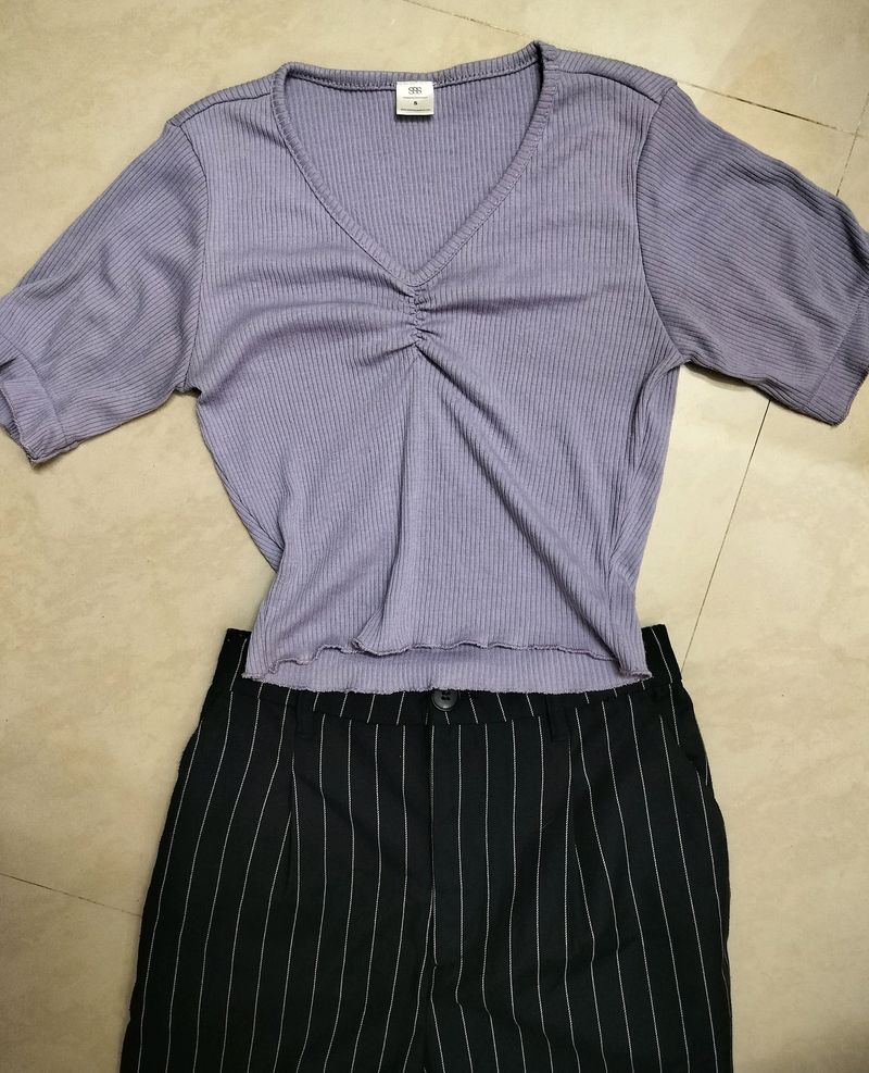 SSS Lavender/Purple V Neck Crop Top