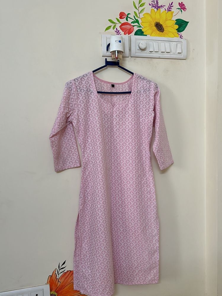 UNUSED Chikan kari Pastel Pink Kurta