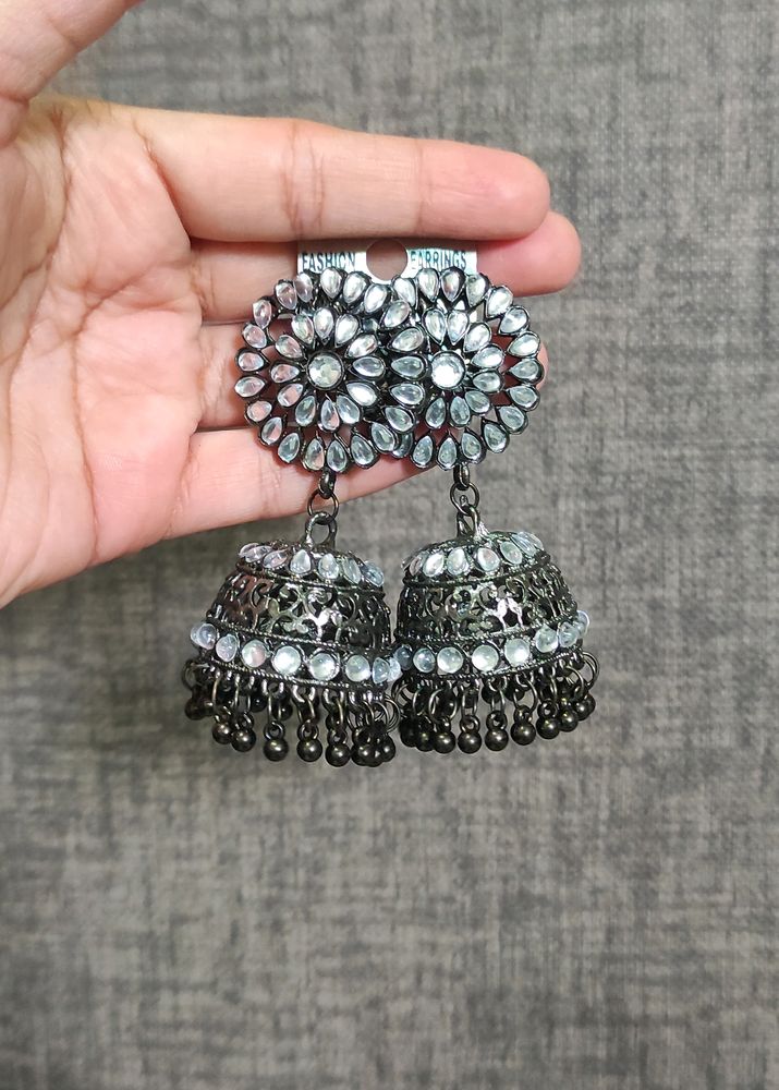 Oxidized Kundan Earrings