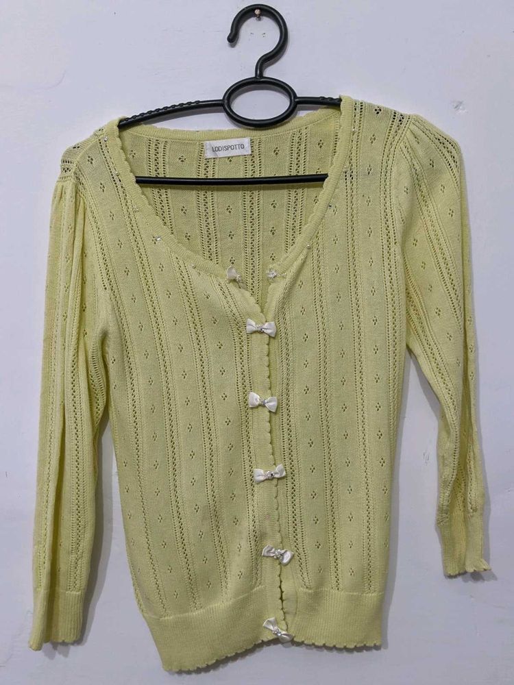 Boe Button Lime Green Cardigan