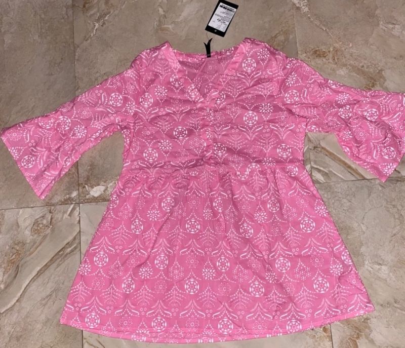 Pink Floral Anarkali Short Kurti