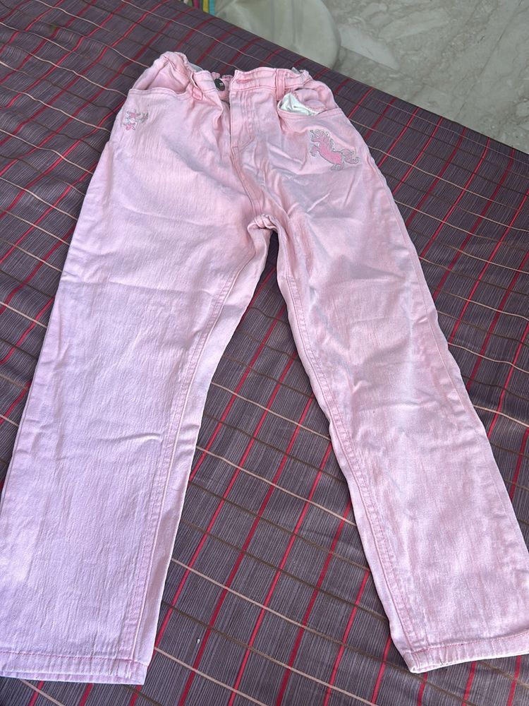 Pink Cotton Jeans Pants