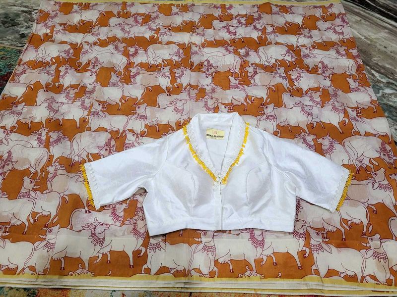 Chanderi Printed Saree With Blouse