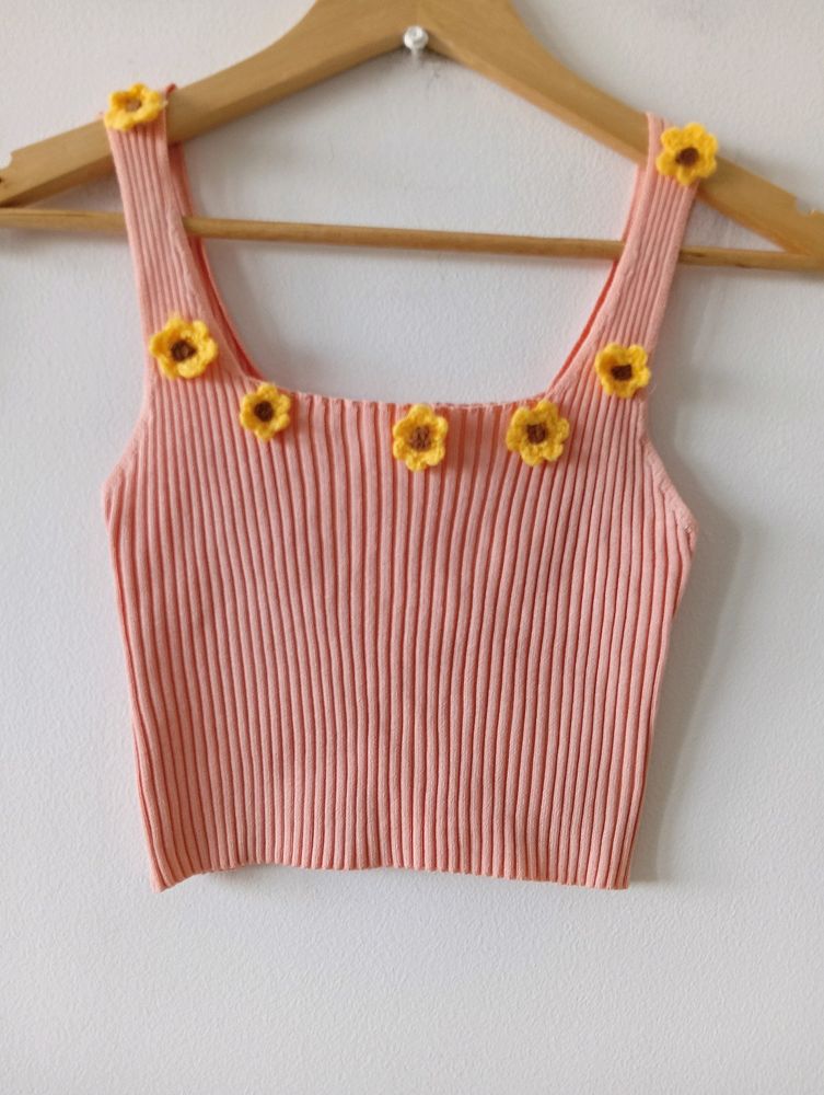 Aesthetic Imported Crochet Sunflower Crop Top