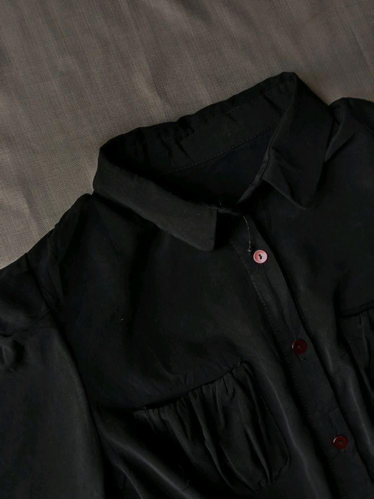 New Korean Black Puff Shoulder Shirt