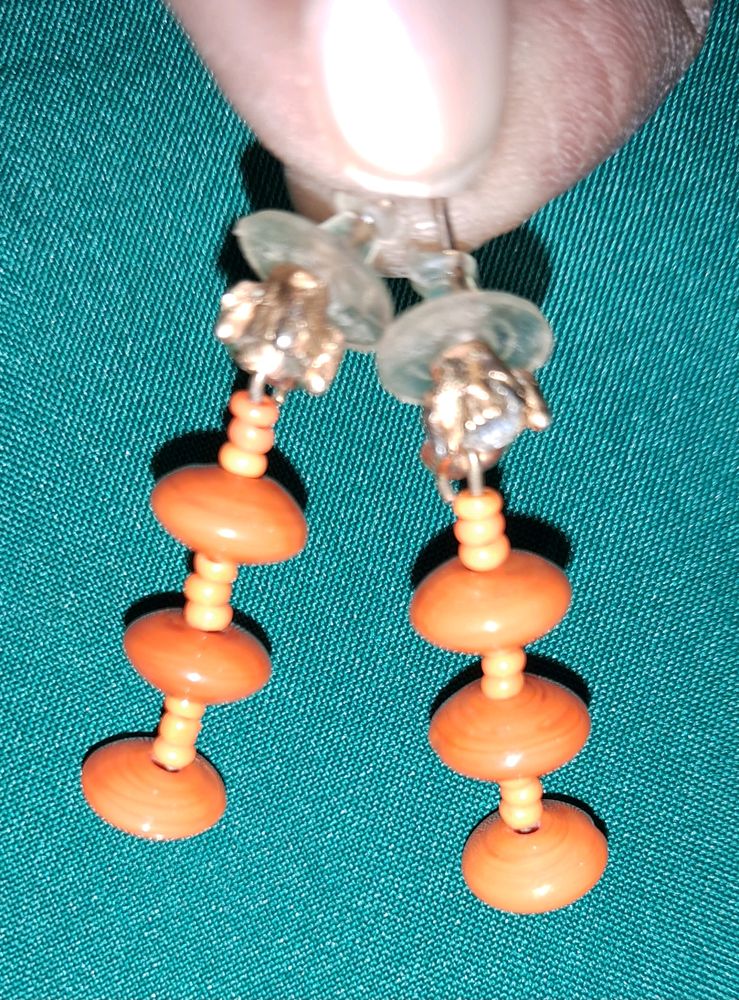 Orange Stone JHUMKI with White Ston