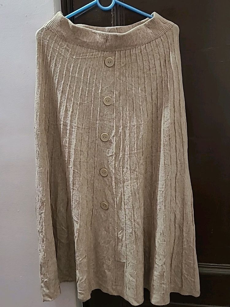 Long Woollen Flare Skirt Off-white Blush/nude Colo