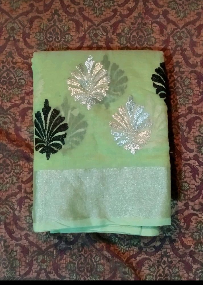 Cotton Chanderi Saree With Unstitched Blouse.