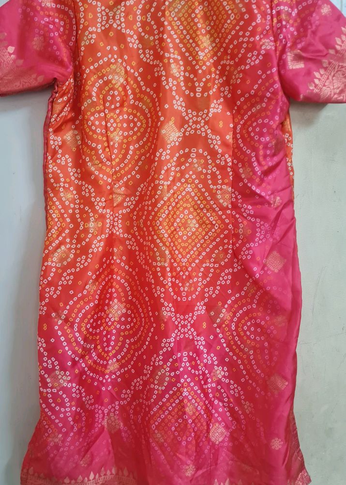 Chanderi SILK Bandhani Short Kurti