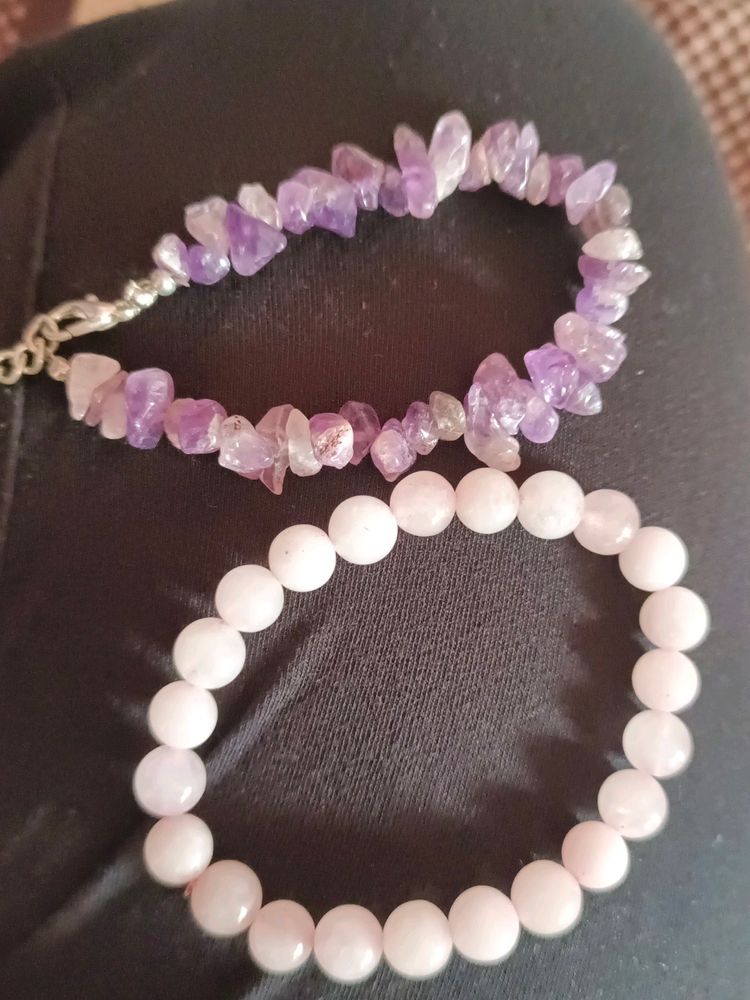 Combo Of Amethyst And Rose Quartz Bracelet