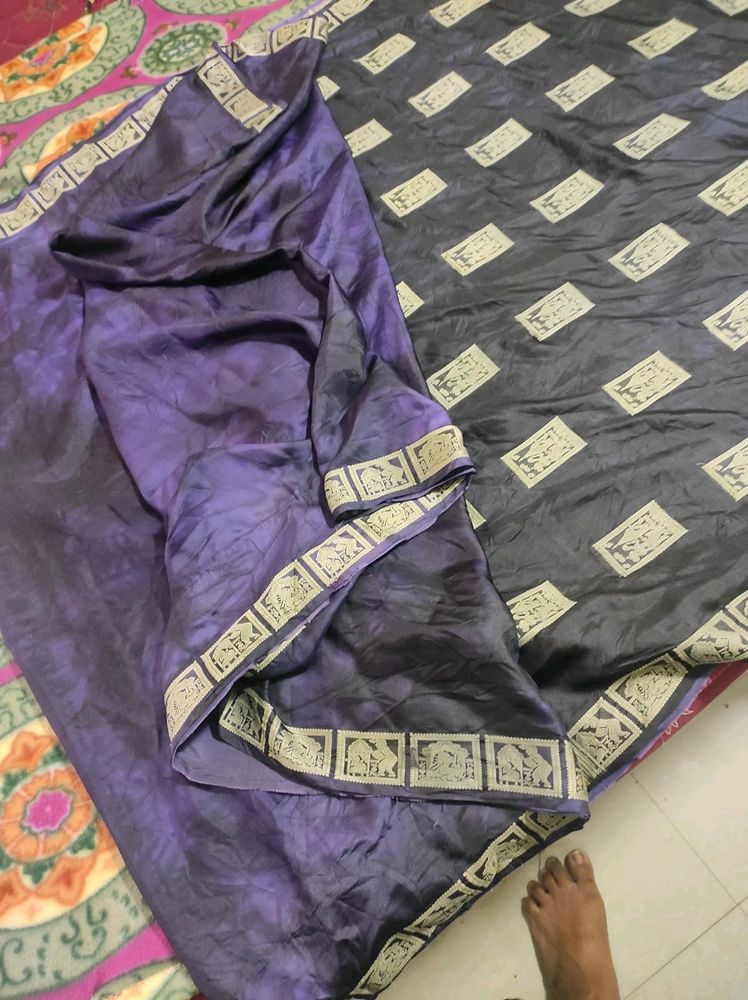 Black And Purple Crepe Silk Saree