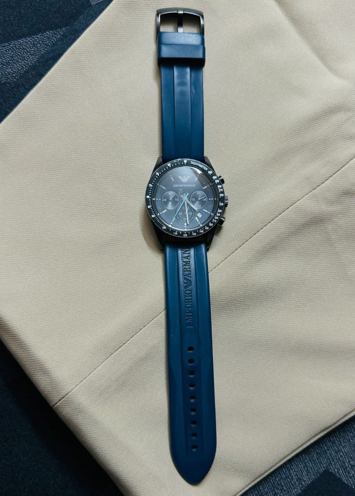 Men’s Emporio Armani Black Dial Blue Belt Watch