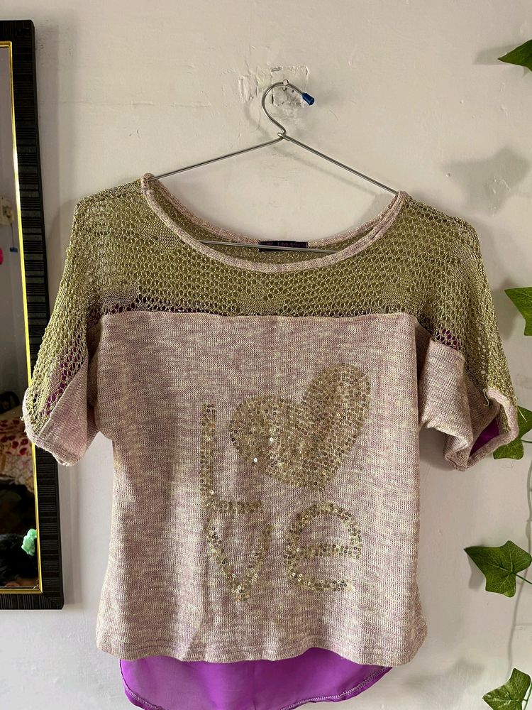 Golden Neckline Knitted Top