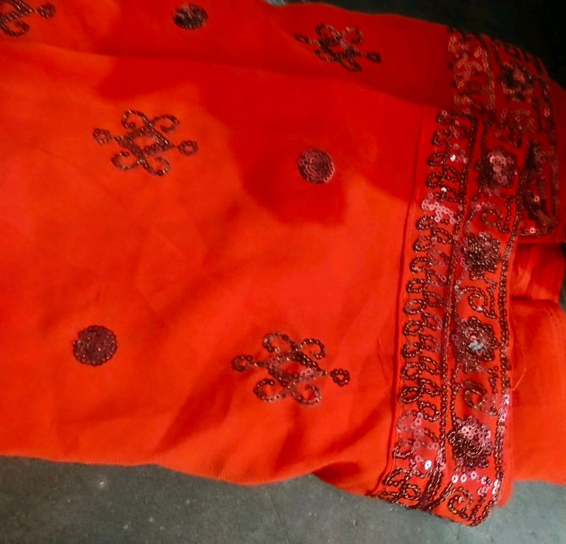 Orange Sequence Saree