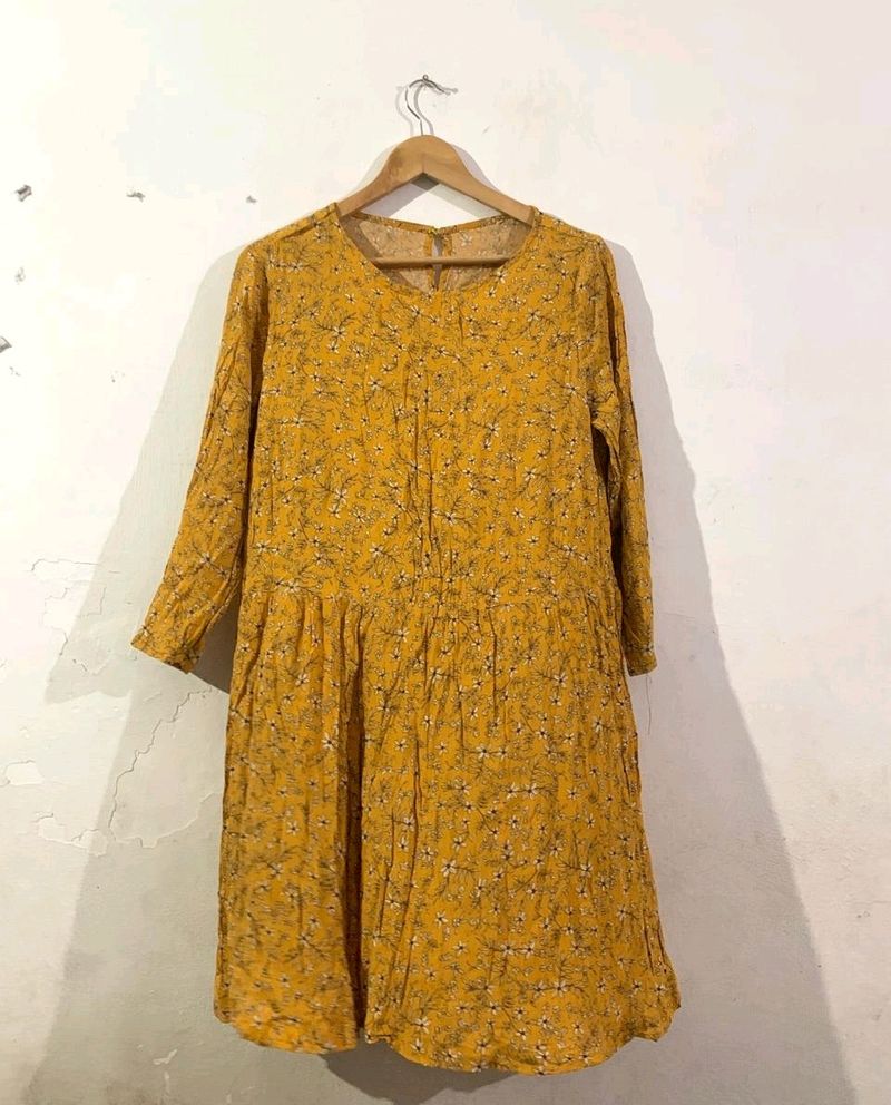 Yellow Flower Printed Frock